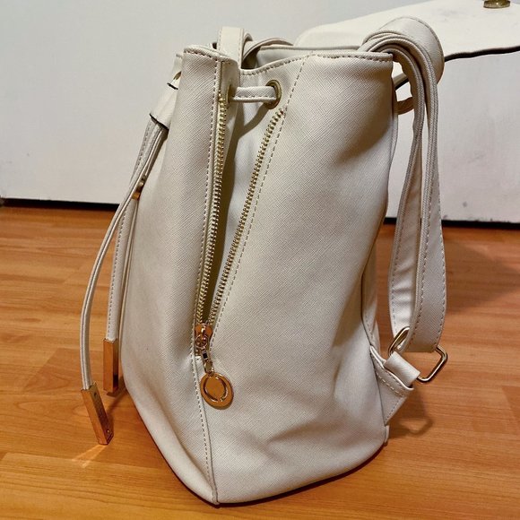 White and Gold Faux Leather Backpack - Picture 2 of 4